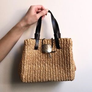 VINTAGE Y2K NINE WEST RESORT LIGHT TAN TWINE/LEATHER/CANVAS MINI PURSE